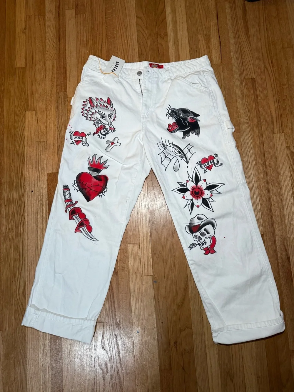 White Men’s Hand painted  Cargo Pants
